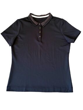 Tail Golf Polo Shirt Women's M Short Sleeve Black Patterned Collar Gold Buttons